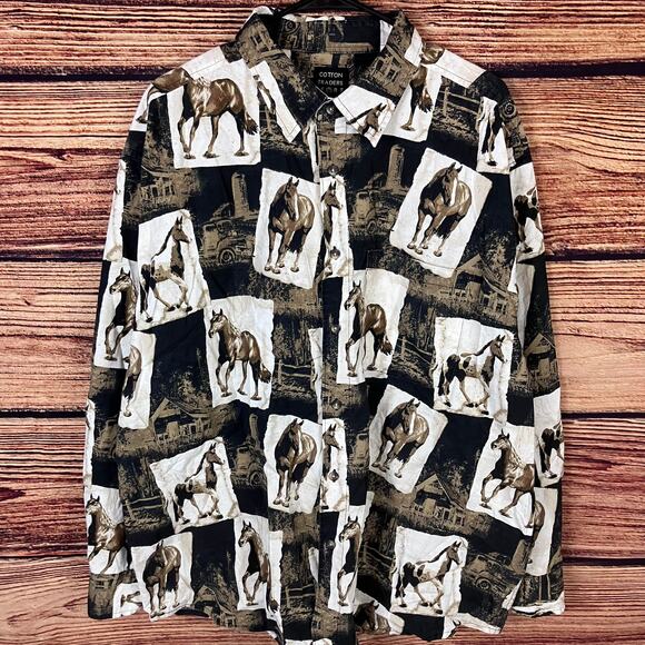 Vintage 1990s Horse All Over Print Button Up Long Sleeve Shirt - Picture 2 of 5
